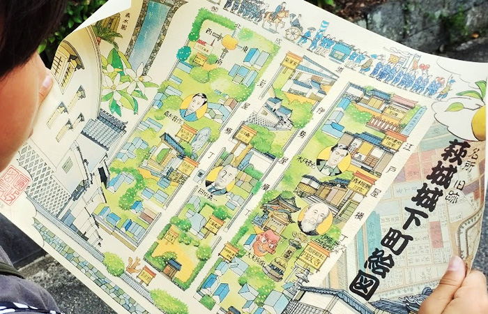 小学生と行く山口県萩市への旅:萩市城下町の円政寺でもらった絵地図